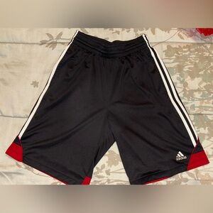 Adidas Athletic Black Shorts with Red and White Stripes